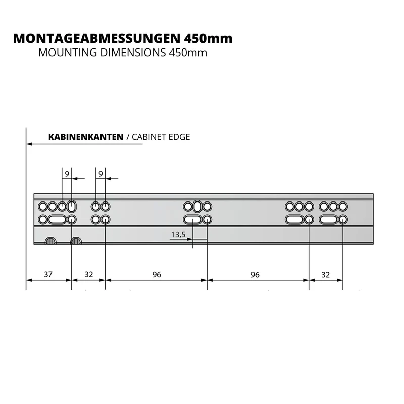 Soft-Close Unterflurführungen Schubladenschienen, Vollauszug 250mm - 600mm
