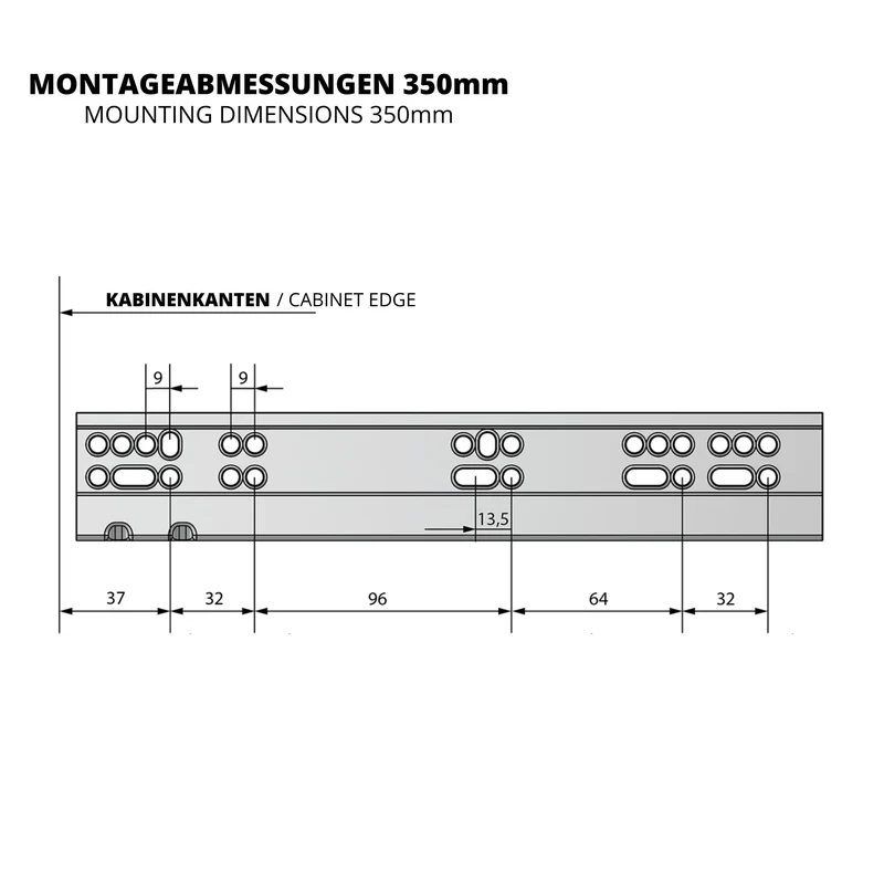 Soft-Close Unterflurführungen Schubladenschienen, Vollauszug 250mm - 600mm