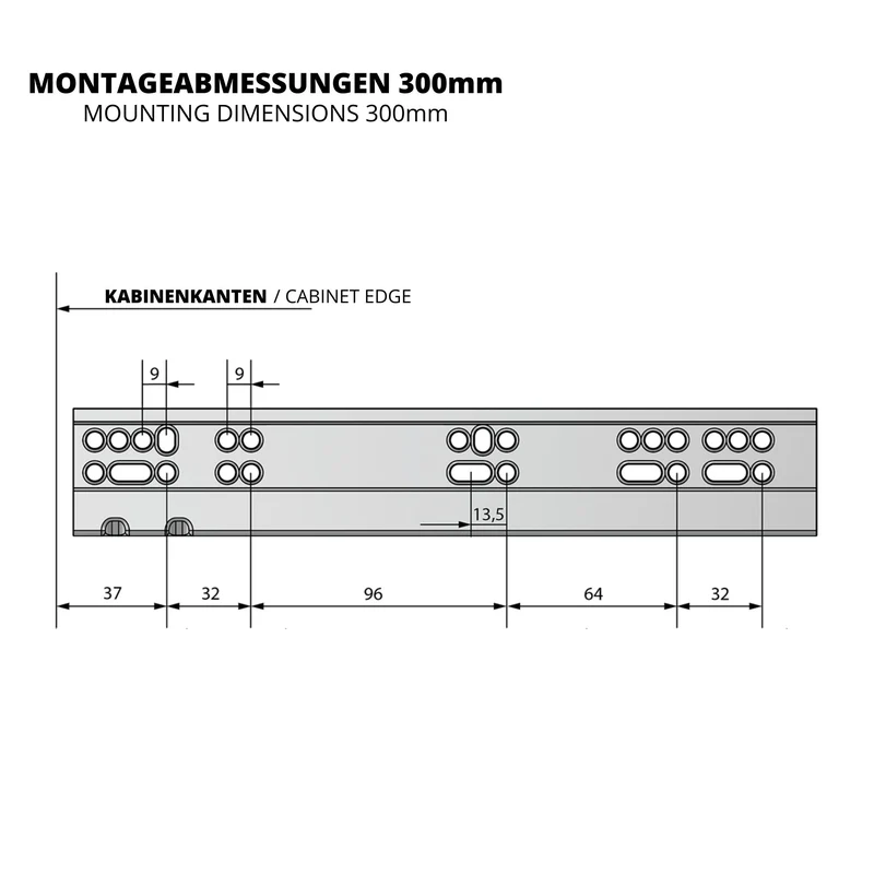 Soft-Close Unterflurführungen Schubladenschienen, Vollauszug 250mm - 600mm