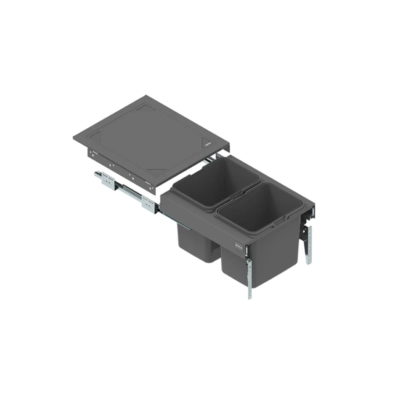 Mülleimer Mülltrennung 2 x 15L - 45cm, T = 480mm H = 320mm Küchenschrank - Anthrazit Grau