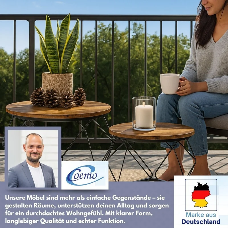 Coemo Couchtisch Duett 2-er Set Holz-Tischplatte mit Metallrahmen