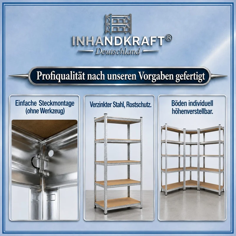 3tlg. Eckregal-Set | Schwerlastregal | Höhe 180 cm | InhandKraft®