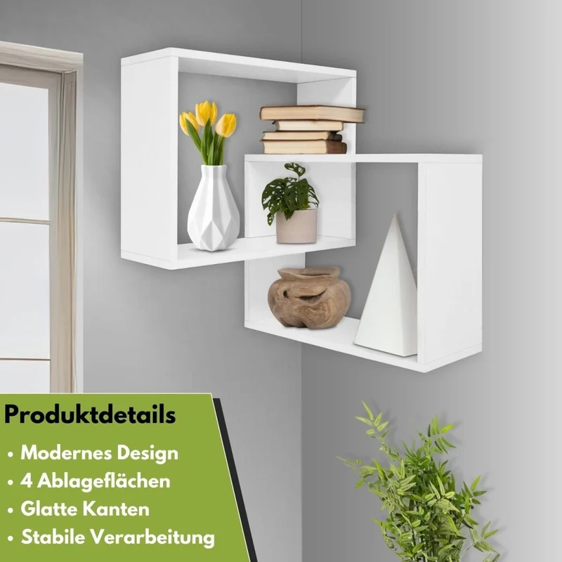 Mein-Regal Wandregal Quadra Eckregal aus Holz MDF, Wandeckregal