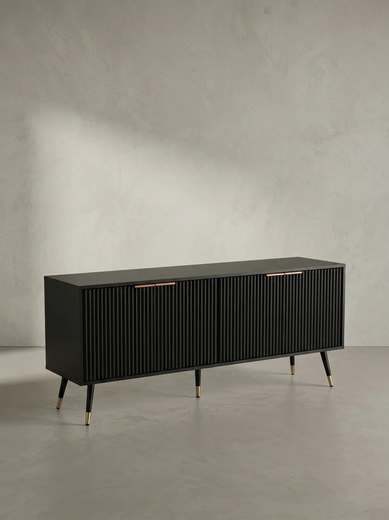 Lowboard Schwarz Eiche-Dekor Modern Stil 150x60x39 cm mit Türen