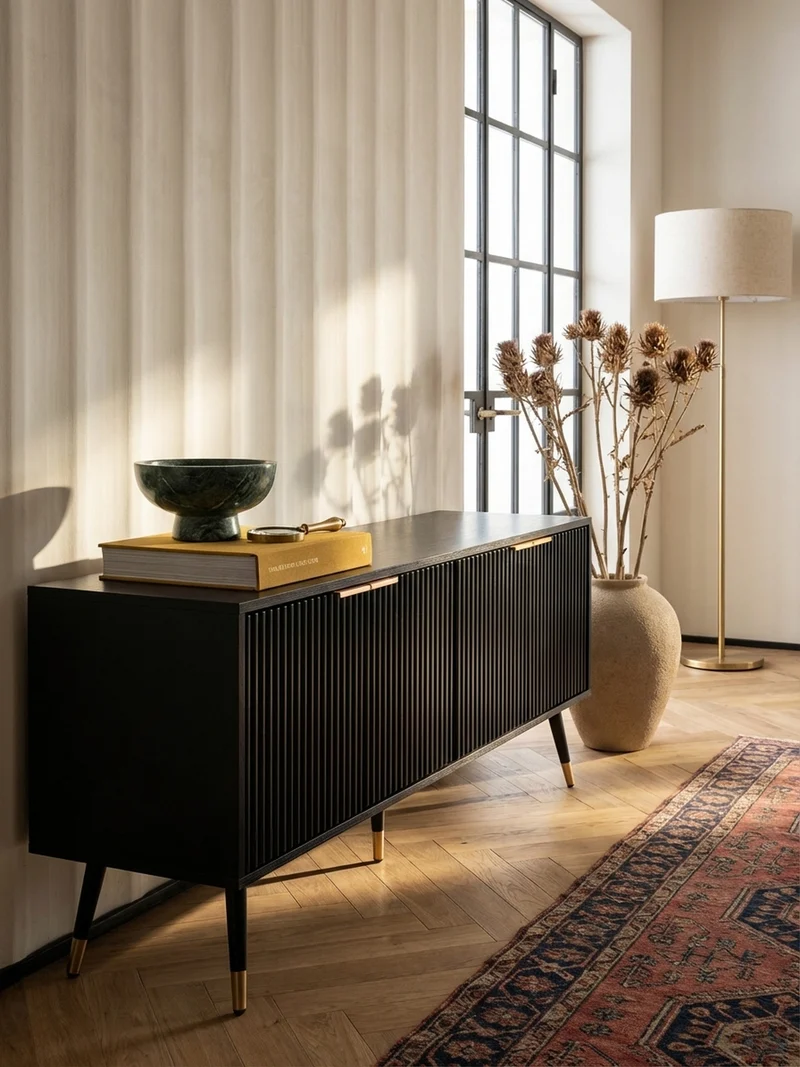 Lowboard Schwarz Eiche-Dekor Modern Stil 150x60x39 cm mit Türen