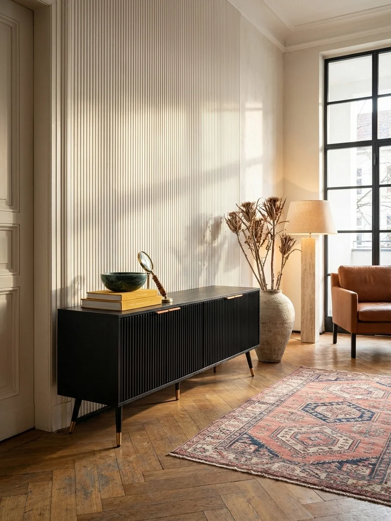 Lowboard Schwarz Eiche-Dekor Modern Stil 150x60x39 cm mit Türen