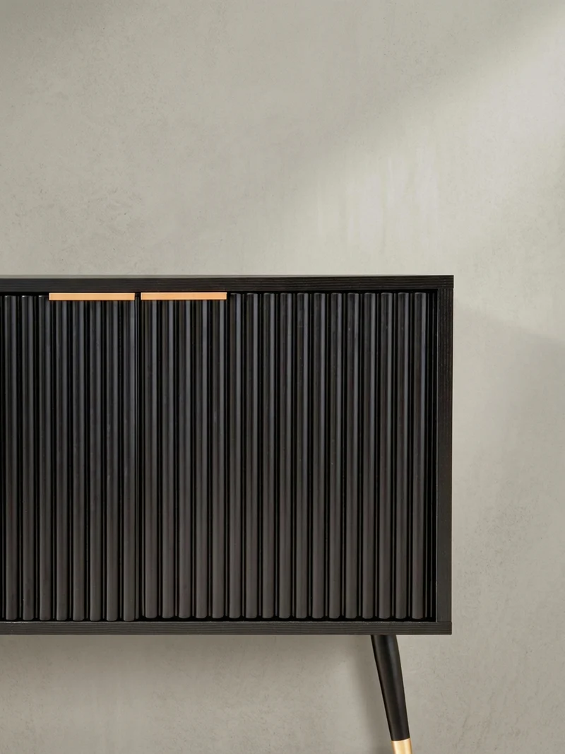 Lowboard Schwarz Eiche-Dekor Modern Stil 150x60x39 cm mit Türen