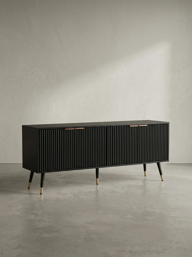 Lowboard Schwarz Eiche-Dekor Modern Stil 150x60x39 cm mit Türen