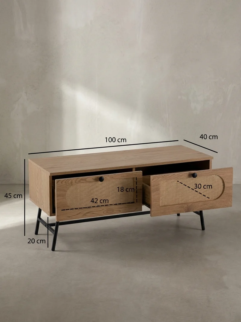 Lowboard Eiche-Dekor Rattan Modern Stil 100x45x40 cm mit Schubladen
