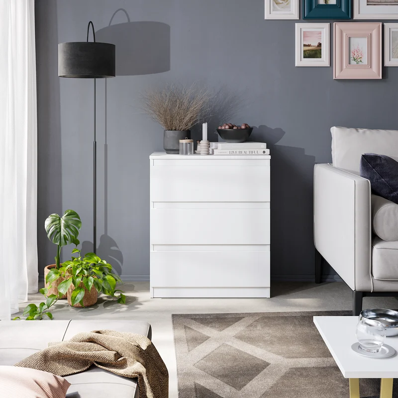 GABRIEL - Kommode / Sideboard mit 3 Schubladen - Weiß Matt H72cm B60cm T33cm