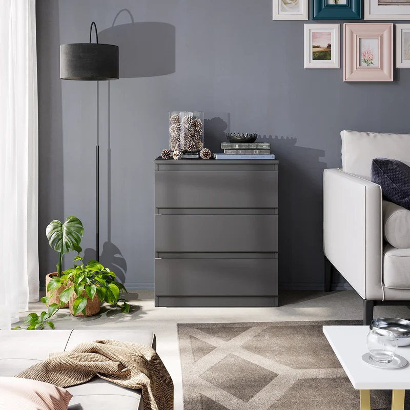 GABRIEL - Kommode / Sideboard mit 3 Schubladen - Anthrazit Grau H72cm B60cm T33cm