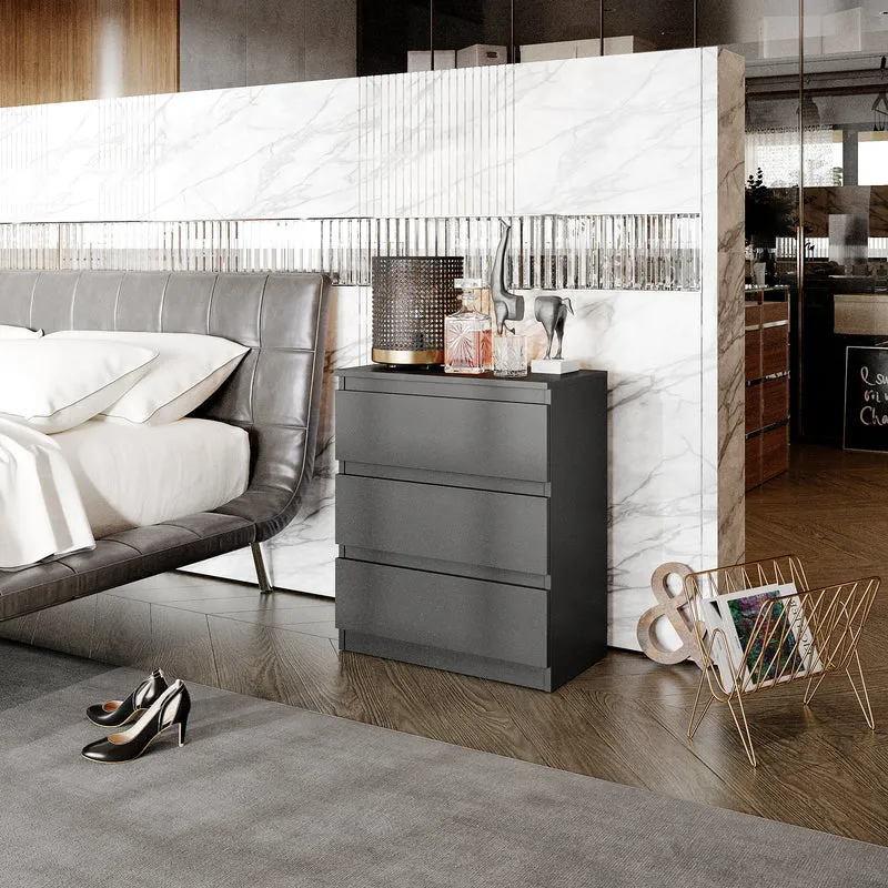 GABRIEL - Nachttisch / Nachtschrank mit 3 Schubladen - Anthrazit Grau - H72cm B60cm T33cm