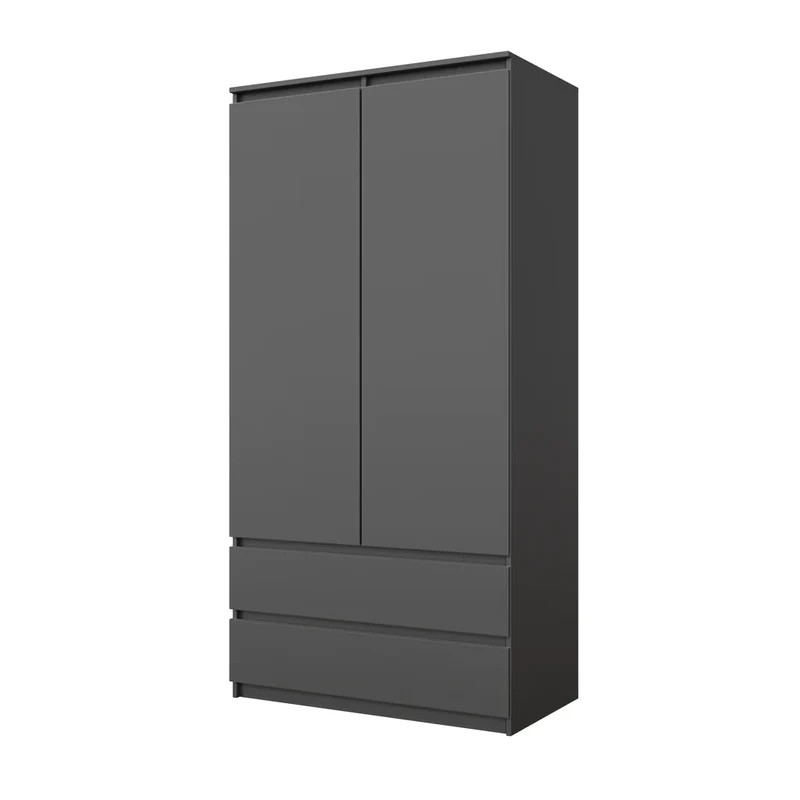 JOELLE - Kleiderschrank mit 2 Türen und 2 Schubladen - Anthrazit H180cm B90cm T50cm
