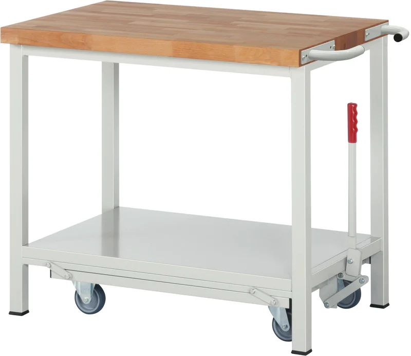 Fahrbare Werkbank mit Buchen-Arbeitsplatte B1000xT700xH880 mm Fachlast 450 kg