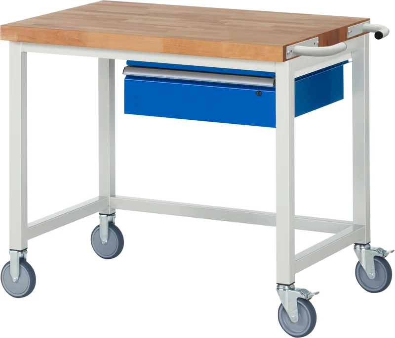 Fahrbare Werkbank mit Buchen-Arbeitsplatte B1000xT700xH880 mm Fachlast 450 kg