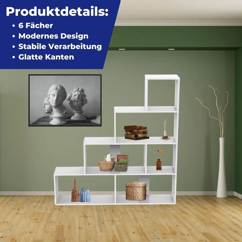 Coemo Treppenregal Scala aus Holz 4 Etagen Stufenregal 6 Fächer