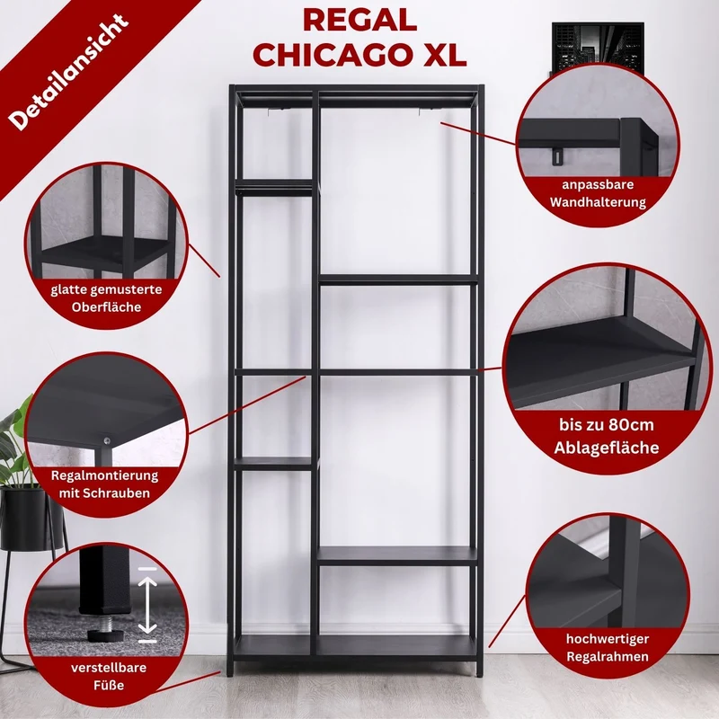 Coemo Regal Chicago XL aus Metall mit 6 Ablageflächen