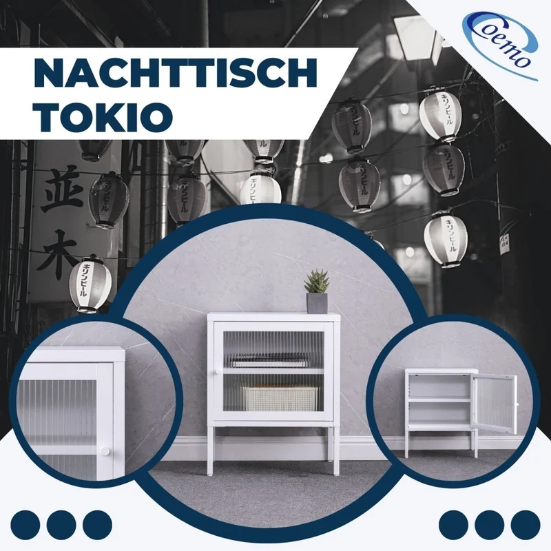 Coemo Nachttisch Tokio aus Metall mit Glastür