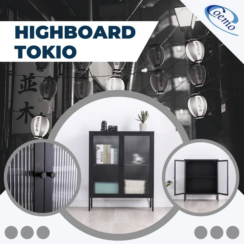Coemo Highboard Tokio aus Metall mit Glastüren