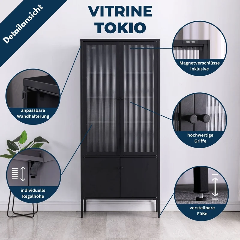 Coemo Vitrine Tokio aus Metall mit Glastüren