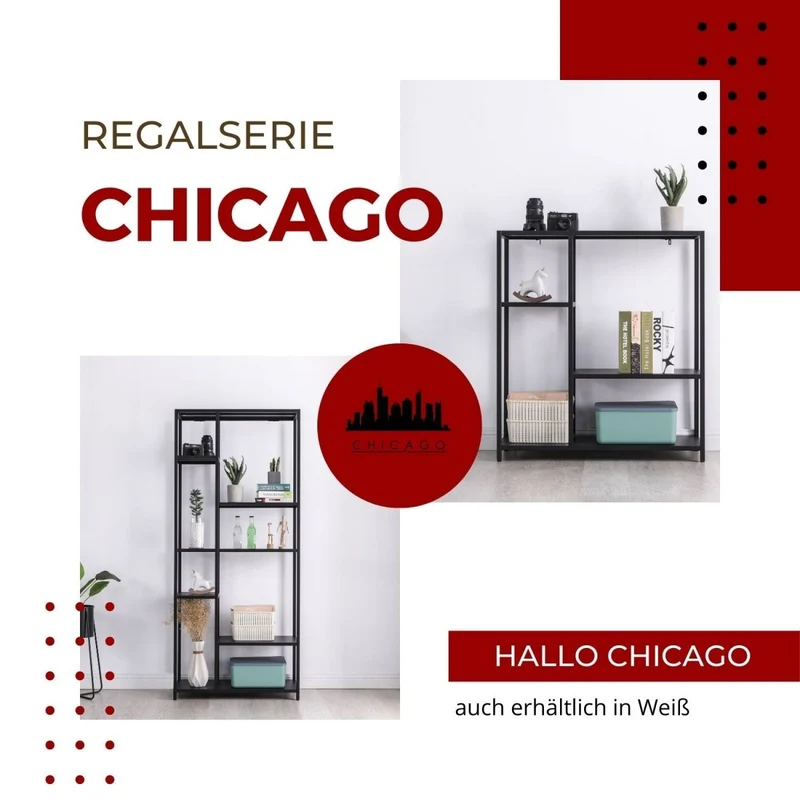 Coemo Regal Chicago Raumteiler aus Metall mit 4 Ablageflächen