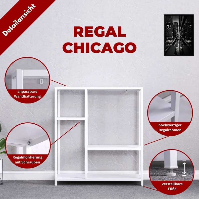 Coemo Regal Chicago Raumteiler aus Metall mit 4 Ablageflächen