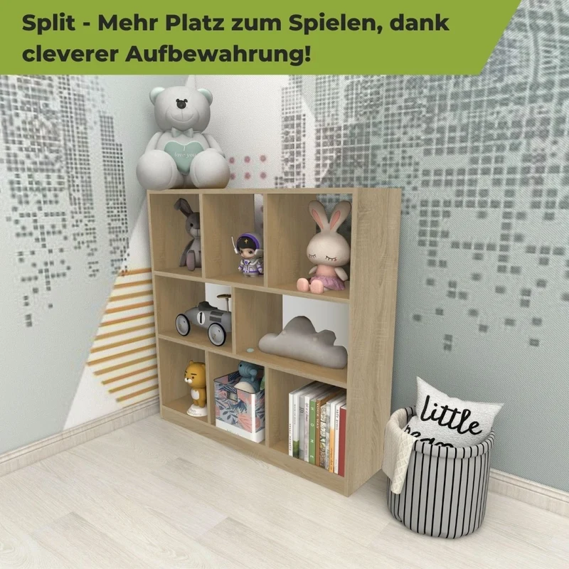 Coemo Raumteiler Split aus Holz 3 Etagenregal 8 Fächer
