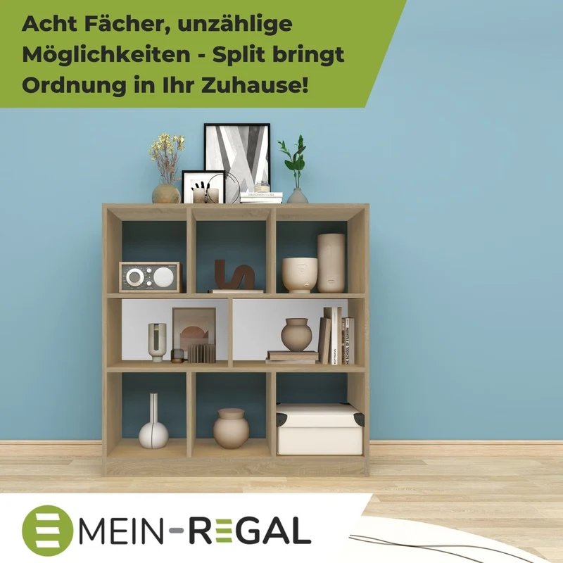 Coemo Raumteiler Split aus Holz 3 Etagenregal 8 Fächer