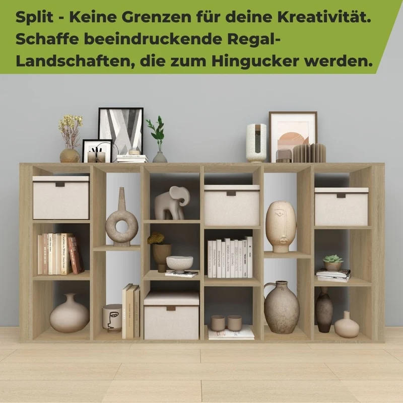 Coemo Raumteiler Split aus Holz 3 Etagenregal 8 Fächer