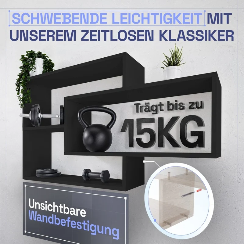 Wandregal Karo Schweberegal aus Holz