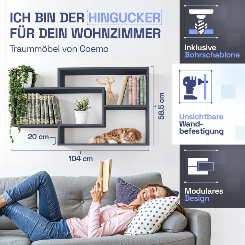 Wandregal Karo Schweberegal aus Holz