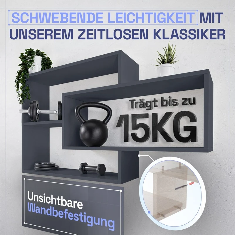 Wandregal Karo Schweberegal aus Holz