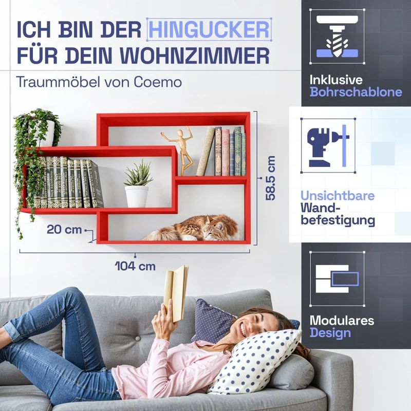 Wandregal Karo Schweberegal aus Holz