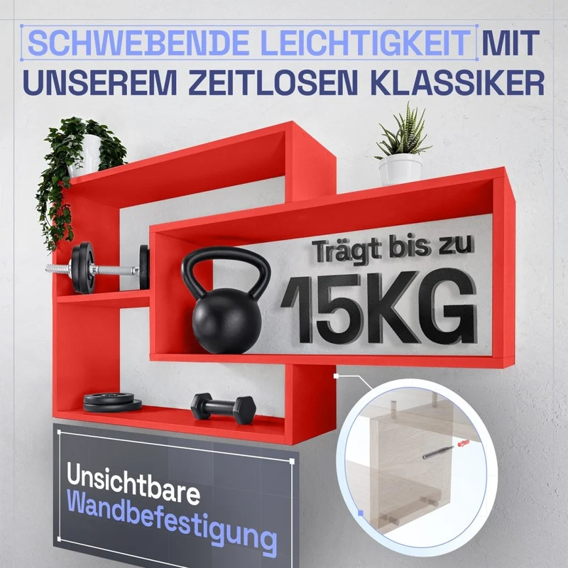 Wandregal Karo Schweberegal aus Holz