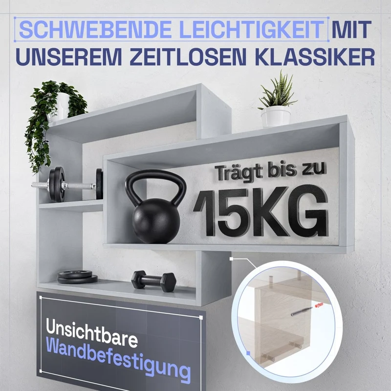 Wandregal Karo Schweberegal aus Holz