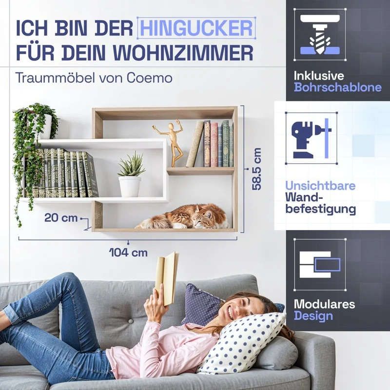 Wandregal Karo Schweberegal aus Holz