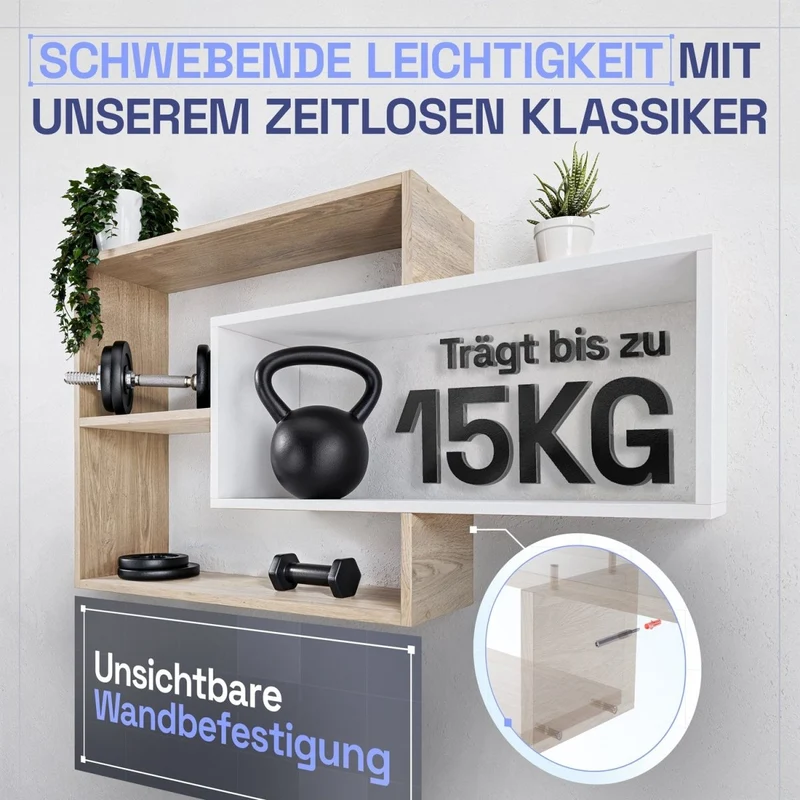Wandregal Karo Schweberegal aus Holz