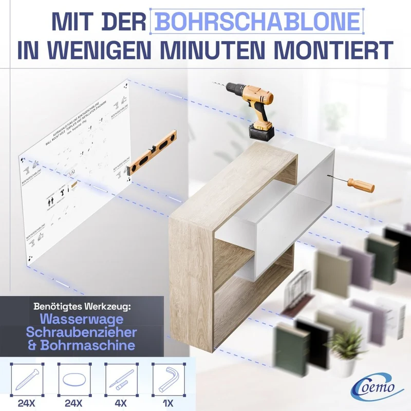 Wandregal Karo Schweberegal aus Holz