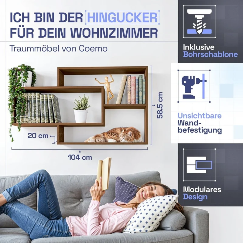 Wandregal Karo Schweberegal aus Holz