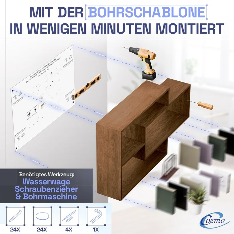 Wandregal Karo Schweberegal aus Holz
