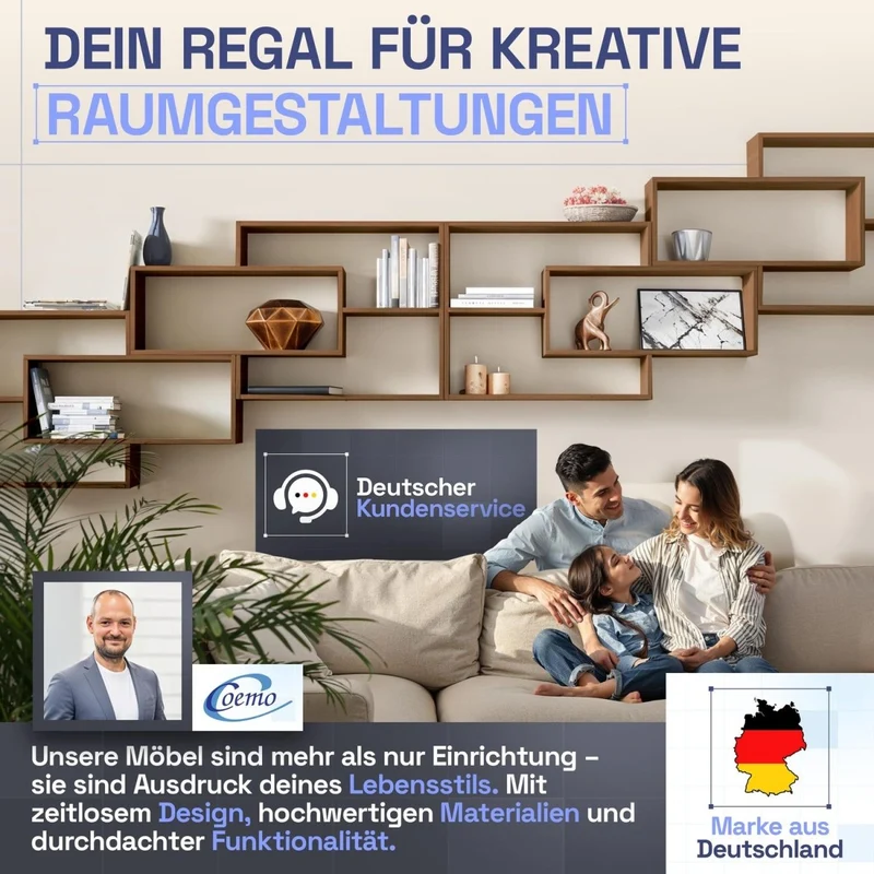 Wandregal Karo Schweberegal aus Holz