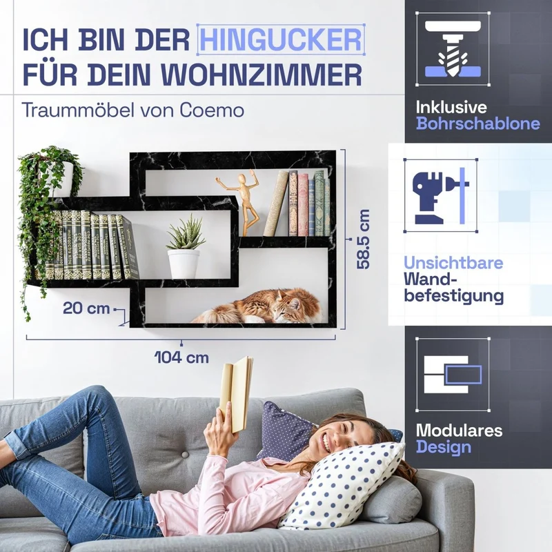 Wandregal Karo Schweberegal aus Holz