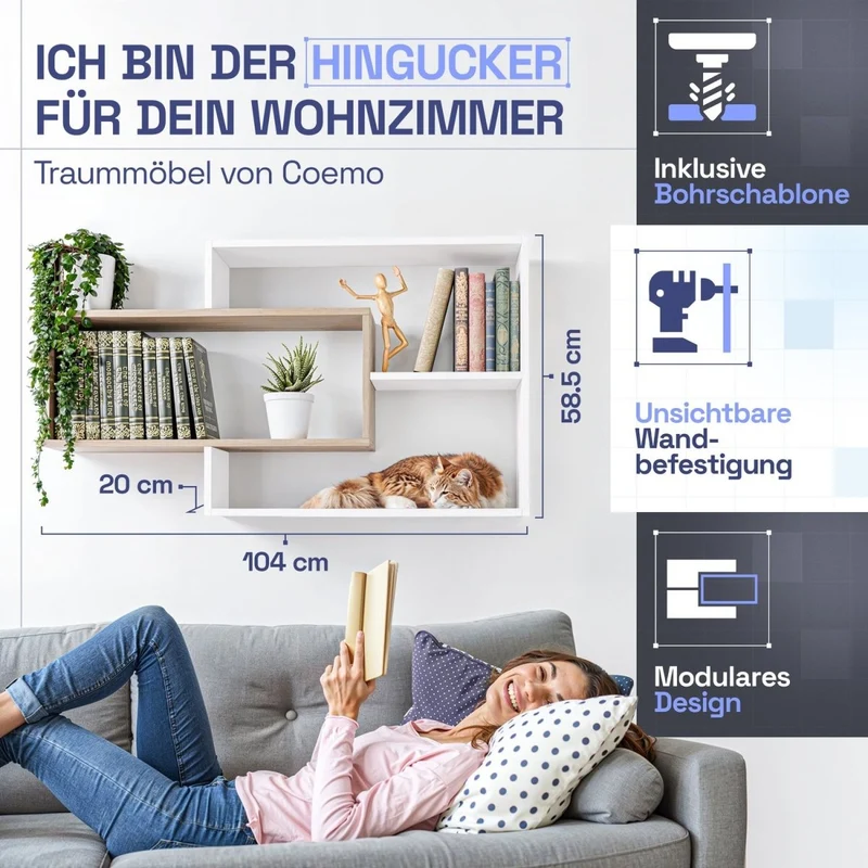 Wandregal Karo Schweberegal aus Holz