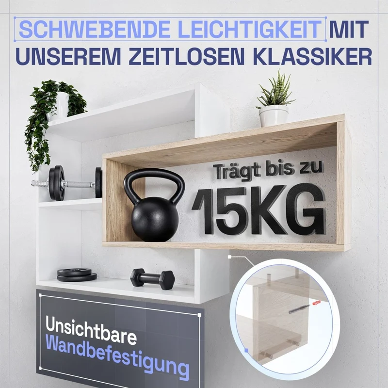 Wandregal Karo Schweberegal aus Holz
