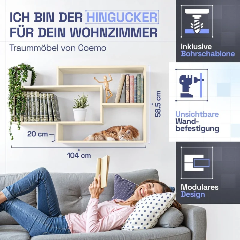 Wandregal Karo Schweberegal aus Holz