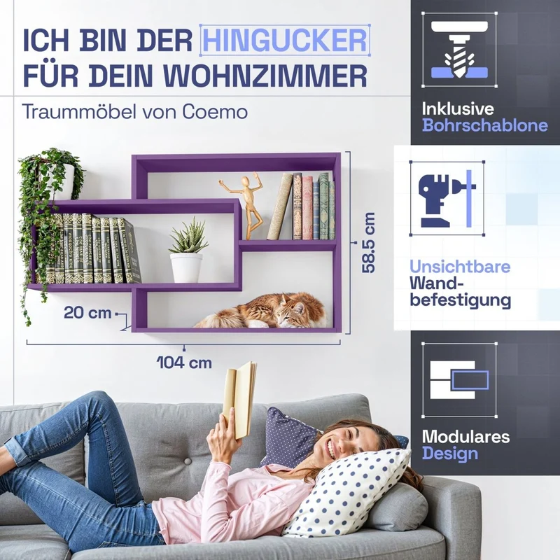 Wandregal Karo Schweberegal aus Holz