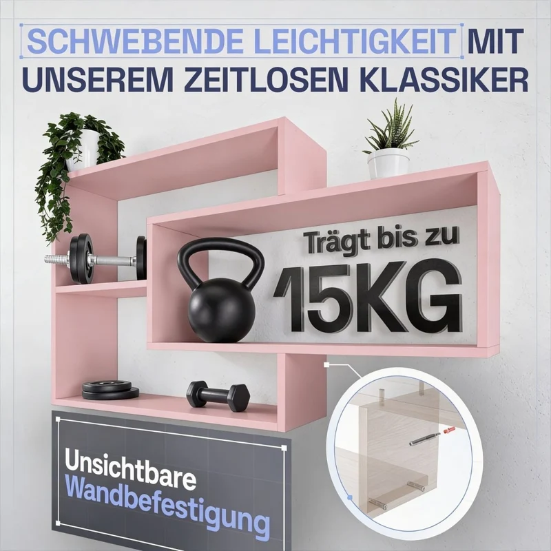 Wandregal Karo Schweberegal aus Holz