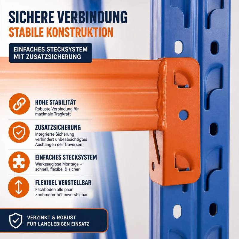 Weitspannregal – verzinkt und robust - 1,00–2,00 m Breite | 800 kg Tragkraft | 2,00 m Höhe