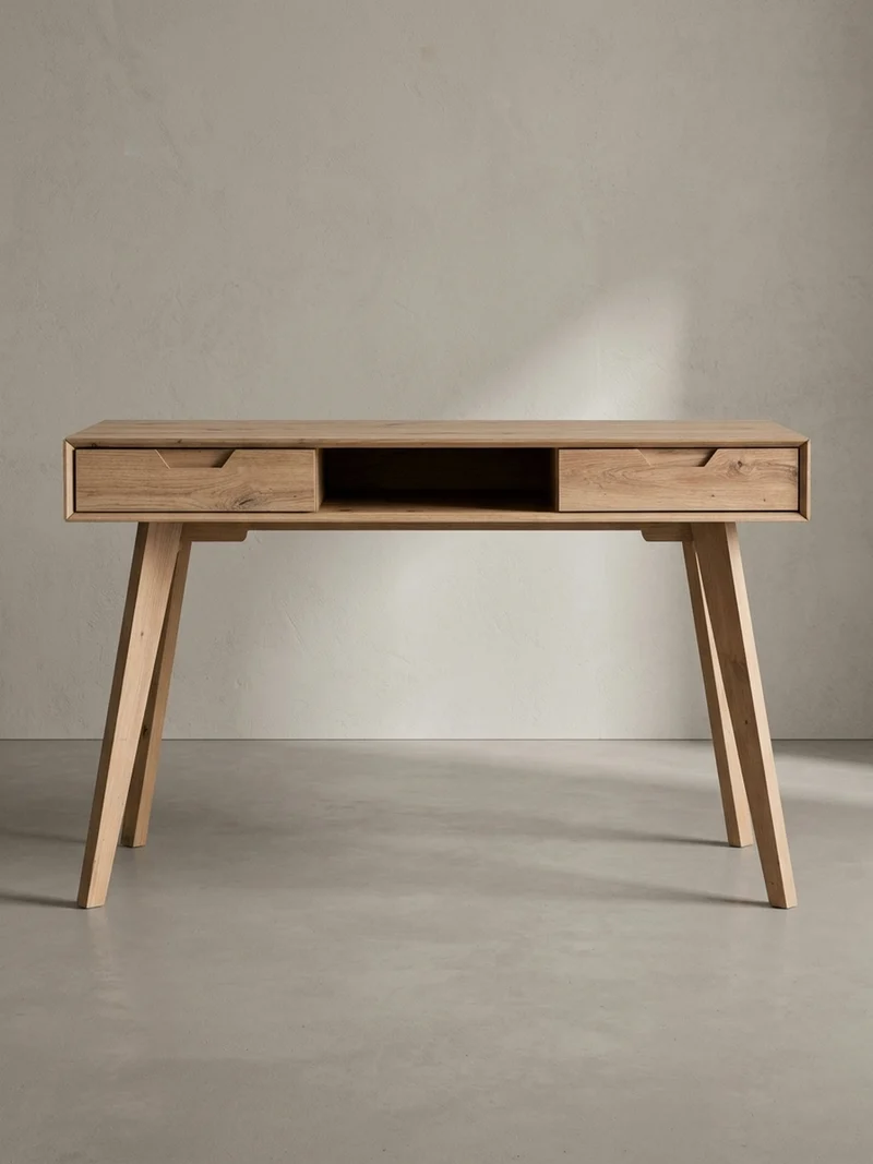 Schreibtisch – 120x55x77 cm, Skandinavischer Stil, 2 Schubladen, Eichenbeine