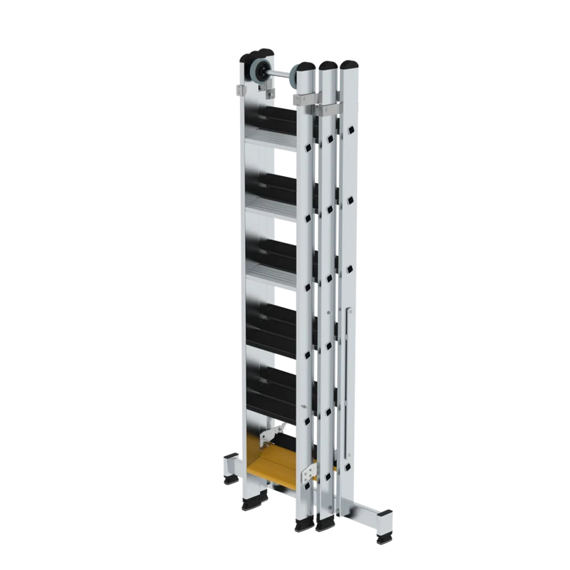 Stufen-Mehrzweckleiter 3-teilig mit Nivello®-Traverse & Clip-Step – robuste Aluminiumleiter